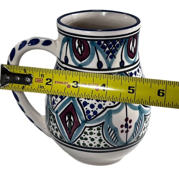 Le Souk Céramique Malika Stoneware Hand Painted Large Mug made in Tunisia 5.75" - Picture 7 of 8